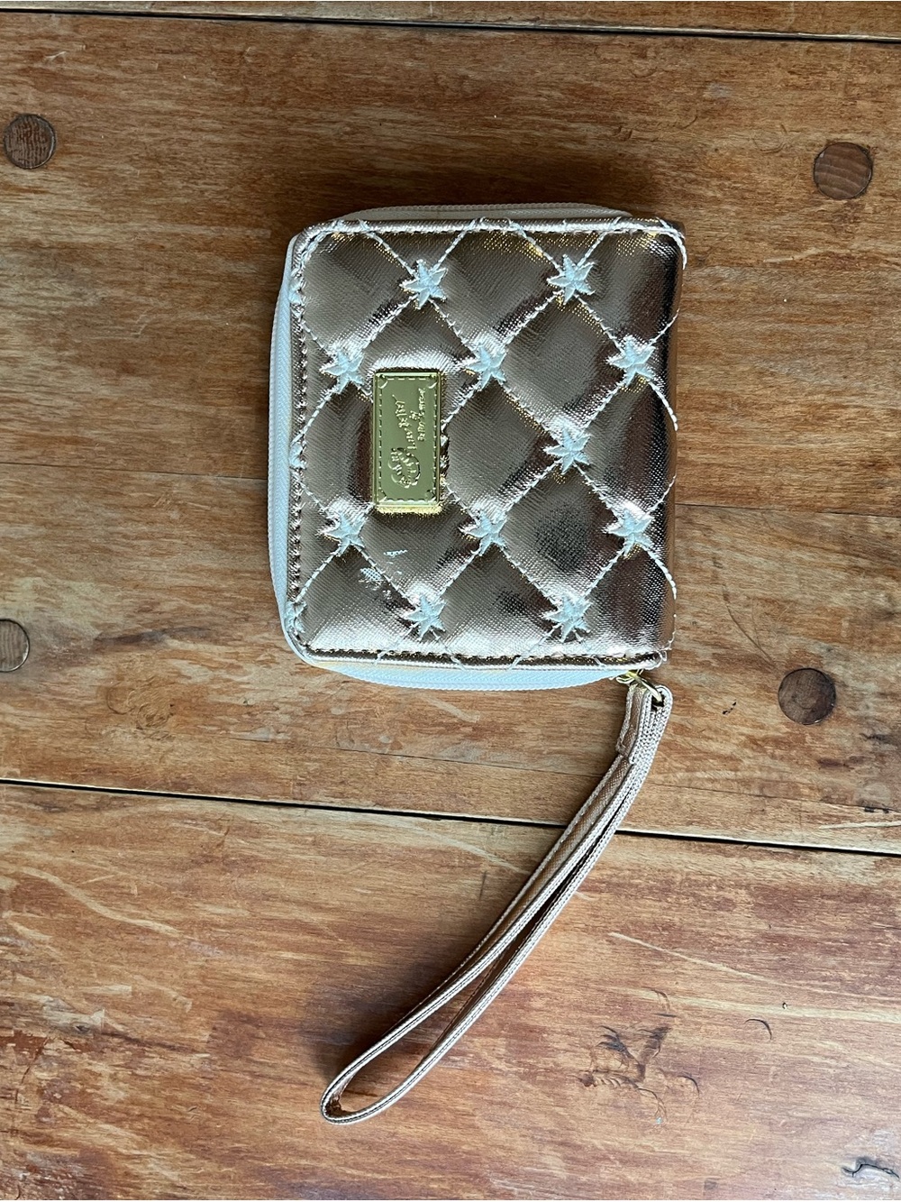 Betsey Johnson Quilted Metallic Gold Wristlet Wallet
